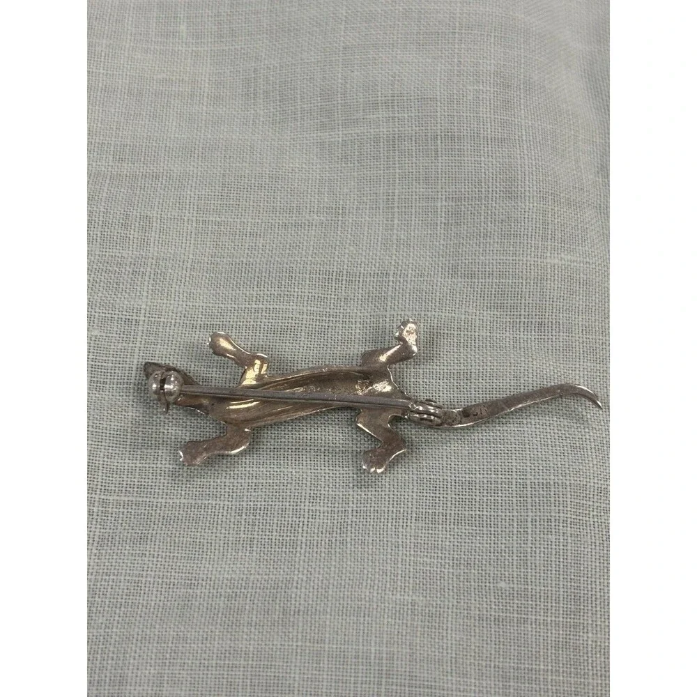 Vintage 925 Sterling Silver Marcasite Lizard Brooch Figural Gecko Pin Estate